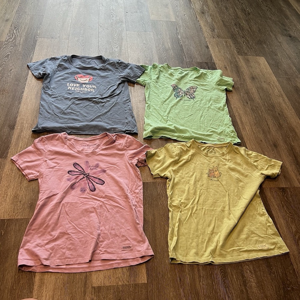 Lot Of 4 Life Is Good Crusher T-Shirts Women's Size Medium Short Sleeve